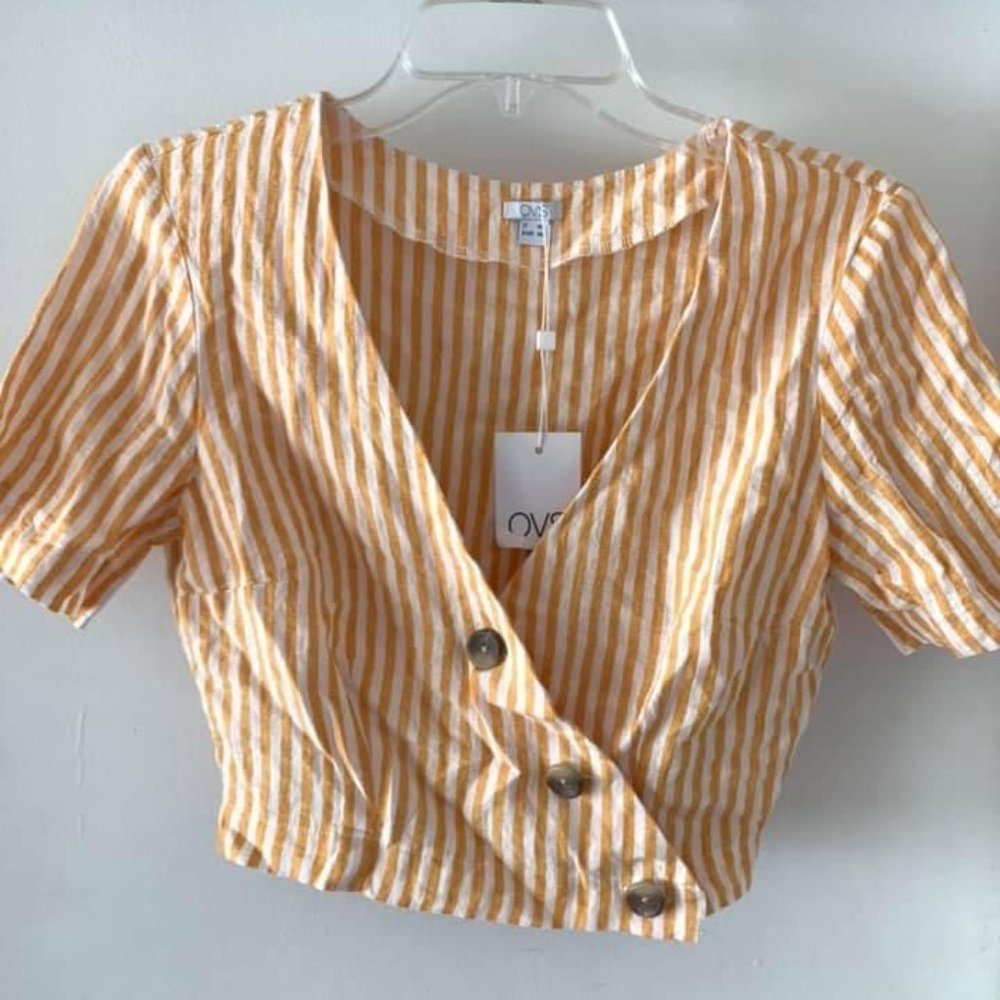 Orange/White Cross Button Crop Top